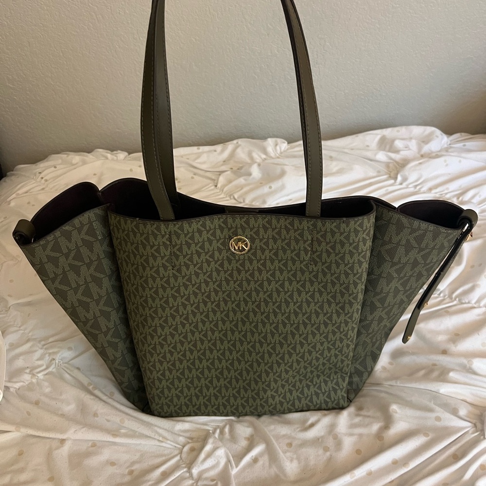 Michael Kors Freya Olive Green MK Logo Large Tote Bag